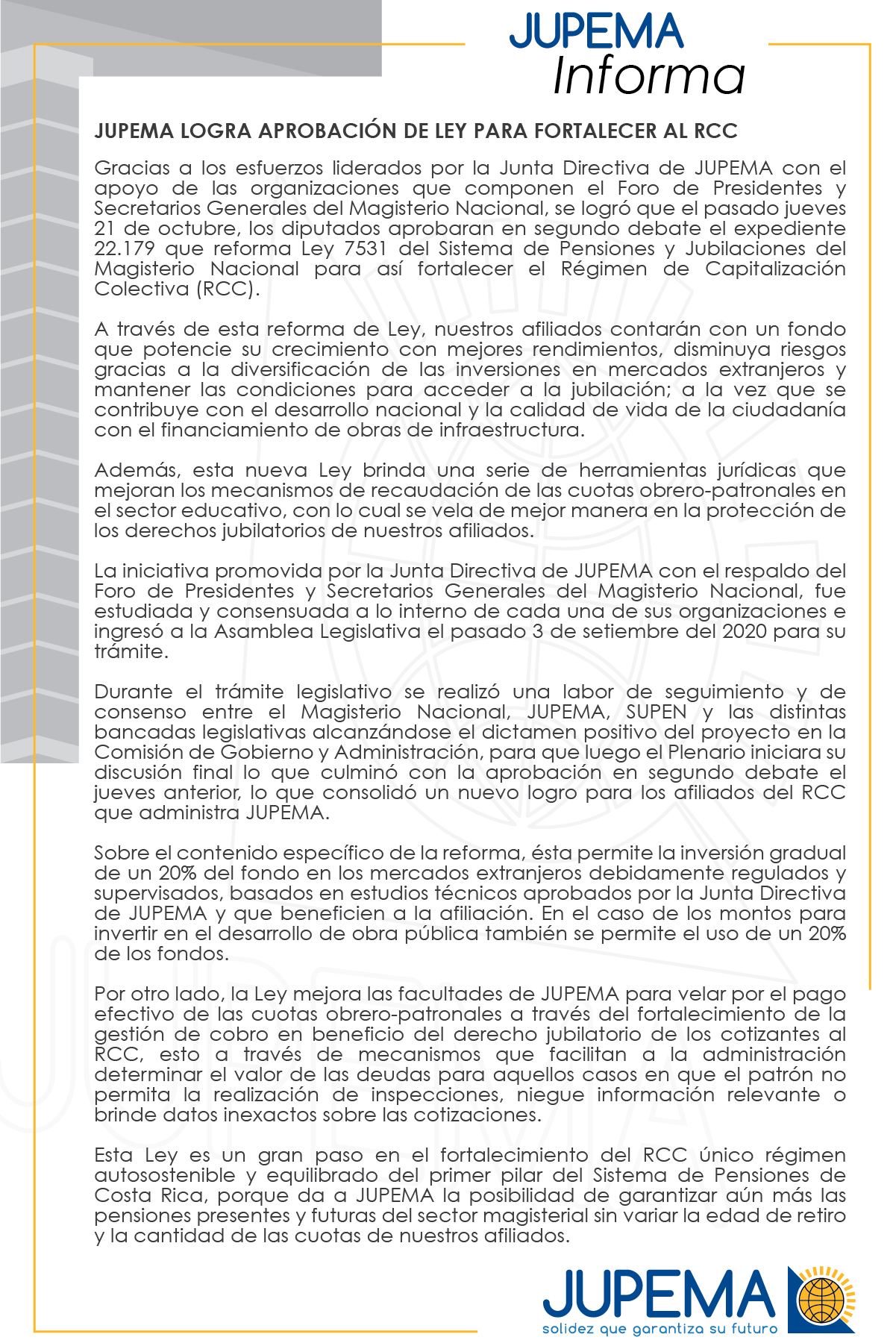 Imagen de comunicado de prensa aporbación proyecto 22179