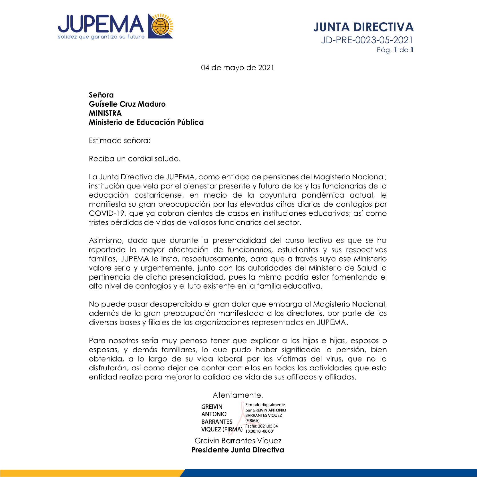 Imagen de Carta No clases presenciales
